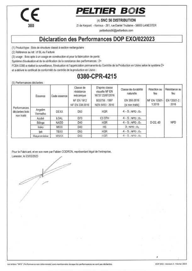 Certificat de contôle CE PELTIER BOIS 56 exo